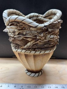 Studio Art Pottery Sculptural Vase Organic Coil Rim Vessel