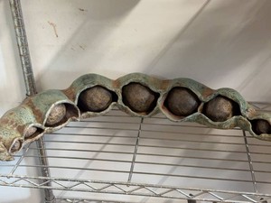 Large Verdigris Finish Pea Pod Sculpture Botanical Shelf Decor