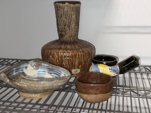 Lot of Studio Art Pottery Vase Bowl Dish & Beasley Attributed Cup