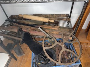 Box Lot of Antique Farm Implement Parts Primitives & Toy Rifle
