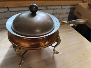 Copper Chafing Dish With Lid, Stand & Burner