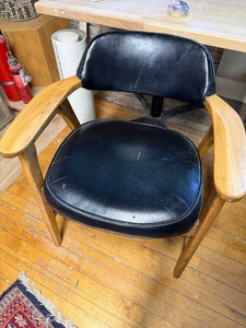Wood Arm Lounge Chair With Black Upholstery