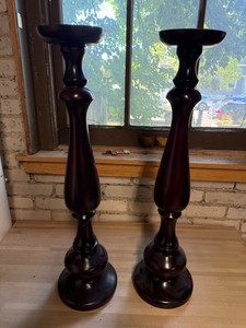 Dark-Finish Pillar Candle Holders - Pair (Lot of 2)
