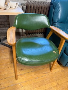 Mid-Century Style Wood Frame Lounge Chair - Torn Upholstery