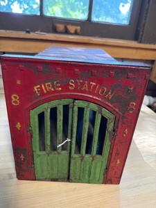 Vintage Cast Iron Fire Station Building Bank