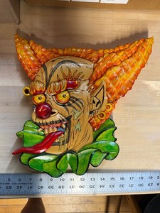 Carved Hand-Painted Wooden Clown Wall Hanging