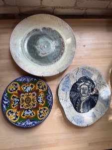 Decorative Ceramic Plate Assortment - Floral, Portrait & Reactive Glaze (Lot of 3)