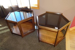 Set of Two MCM Glass Hexagon Side Tables