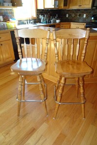 Set of Two Wood Swivel Bar Stools