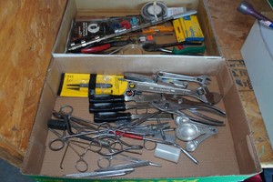 Assorted Tools - Pliers, Chisels, Punches, File, Staples