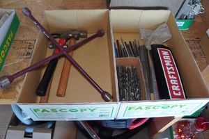 Assorted Tools - Tire Iron, Hammers, Drill Bits