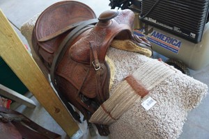 Brown Carved Leather Western Saddle - 14