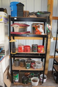 Metal Shelf with Contents - Bird Feeders, Fasteners