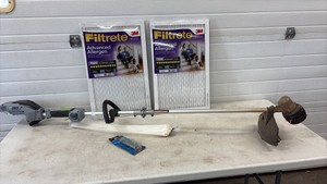 Easy go string trimmer electric no battery, furnace filters, zip ties, and door chain