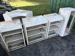 1950s Metal Wall Cabinets with Glass Doors, one glass broken