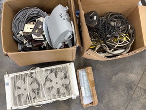 Window Fan with Power Bars and Extension cords and cables