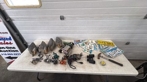 Duck Decoys,  fishing reels, license plate, Tools and more