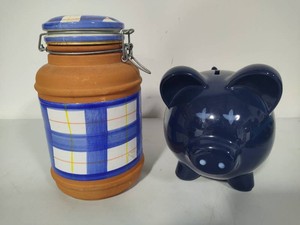 Terra Cotta Kitchen Canister & Ceramic Piggy Bank