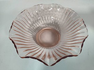 Ruffled Pink Depression Glass Serving Bowl