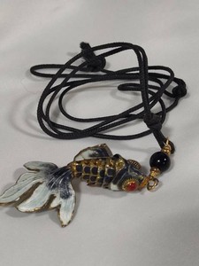 Enameled Cloisonne Articulated Koi Fish Charm on Leather Chain