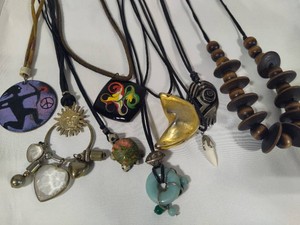 Lot of Assorted NecklacesPendants wLeather Chain