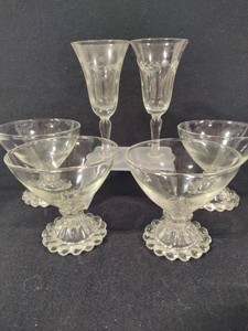 Four Anchor Hocking Berwick (Boopie) Sherbet Glasses & Two Etched Glass Dessert Wine Glasses
