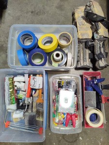 Assorted Lot of Painting Supplies, Tape, Electrical Supplies, Etc
