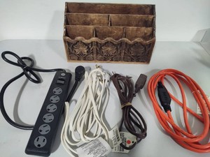 Resin Style Vintage Office Organizer & Lot of Extension Cords