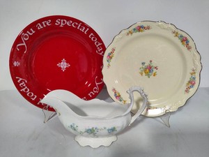 Homer Laughlin Plate, Iris Gravy Boat & Red Plate
