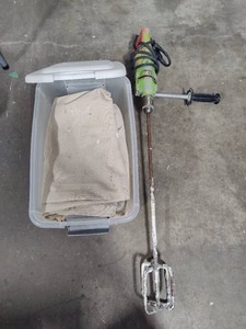 GroutThinset Mixer & Tote of Painters Tarps