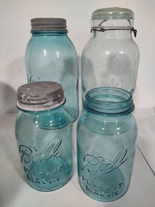 Assorted Blue Glass Ball Jars