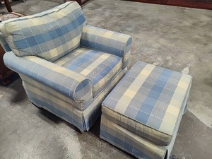 Cochrane Furniture Blue Plaid Chair & Matching Ottoman