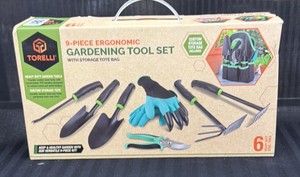 Brand New Torelli nine piece ergonomic gardening tool set with storage tote bag