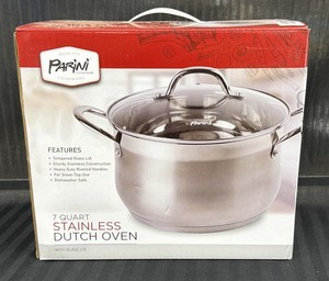 Brand New Parini cookware 7 quart stainless Dutch oven with glass lid