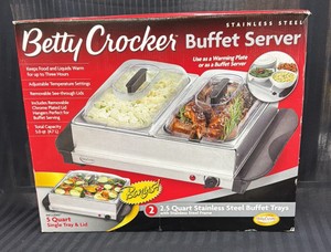 Brand New Betty Crocker stainless steel buffet server 2.5 quart stainless steel buffet trays with stainless steel frame