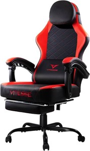 Ergonomic Video Gaming Chair for Adults, 400 lbs PC Computer Chair, Racing Office Chair, Silla Gamer Height Adjustable Swivel Chair with Lumbar Vibration Support and Headrest - Black - Red MSRP $89.99