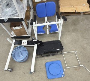 Blue-padded commodeshower chair