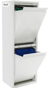 Double Tilt Out Trash Cabinet  Waste & Recycling Cabinet  Trash and Recycling Organizer  Free Standing 15 Gallon Recycling Trash Can Cabinet  for Kitchen Living Room  2 Buckets (White)