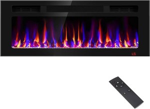 $180 43 Inch Electric Fireplace Recessed and Wall Mounted, Fireplace Heater and Linear Fireplace, Ultra-Thin Electric Fireplace, Low Noise, with Timer, Remote Control, Adjustable 12 Flame Color, 7501500W