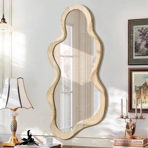 Asymmetrical Mirror, Large Irregular Wall Wood Frame Mirrors Wavy Mirror
