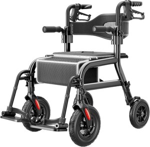 $230 HOMLAND Foldable 2-in-1 Rollator Walker Wheelchair Combo with Wide Seat