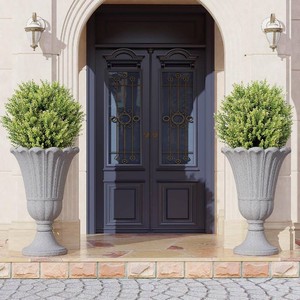 24 Tall Urn Planters Set of 2, Grey Outdoor Planter for Porch