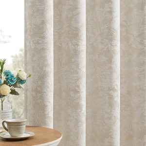 Beauoop Beige Floral Jacquard Blackout Curtains for Bedroom 52x84 6 Panels