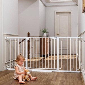 $175 Cumbor Extra Wide Baby Gate, 36.6-69 Walk-Through Dog Gate White