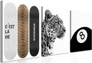 Stockholm Style Room Decor, Trendy Leopard Canvas Wall Art Set of 3, Funky Preppy Cheetah Wall Decor, Fashion Posters Prints Pictures for Living Room Bedroom Dorm 16x24 Inch Framed