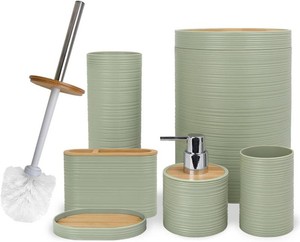 CERBIOR Bamboo Bathroom Accessories Set 6 Piece Spiral Bath Ensemble,Green