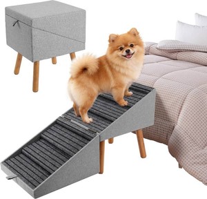 $170 Dog Ramp for Bed & Couch, Dog Stairs 21.06 inches High for LargeMediumSmall Doggie, Foldable 2 in 1 Wooden Pet Steps for Puppy Older and Injured Dogs, Split Ottoman Design, No-Slip Surface