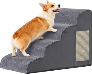 Ahpmeoa Dog Stairs for Small Dogs 19.7 H, Dog Ramp for Bed, 4-Step, Grey