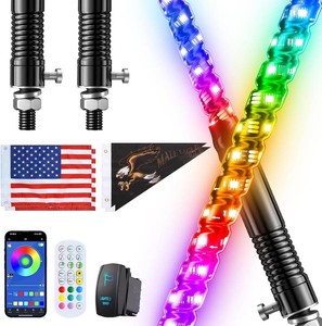 Ehaho 2PCS 4FT Whip Lights wSpring Base, RGB Chasing, APP & Remote Control