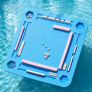 TheClouds Floating Mahjong Table for Pool, 31.5 x 31.5 Waterproof Mahjong Table, Floating Mahjong Board & Game Tray for Hot Tub, Outdoor Party, Card Games, Poker & Scrabble,Blue